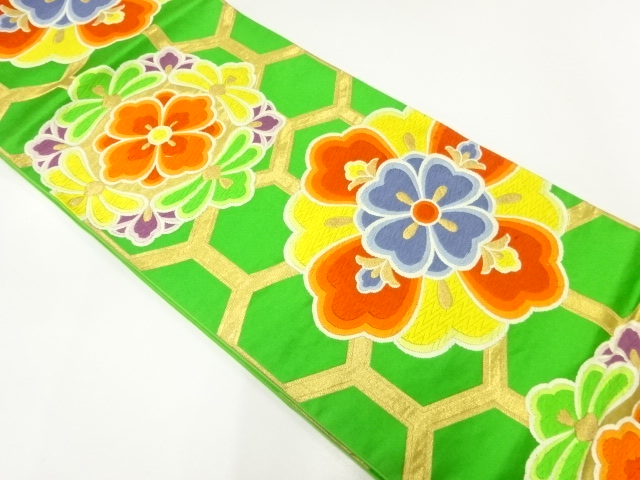 JAPANESE KIMONO / ANTIQUE FUKURO OBI / SILK / WOVEN FLOWER CREST